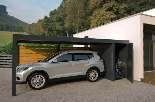 Carport aluminium avec local technique de rangement